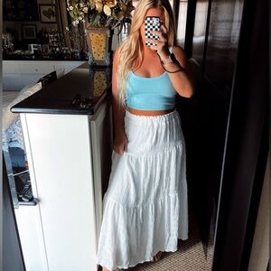 High waist flowy white maxi skirt